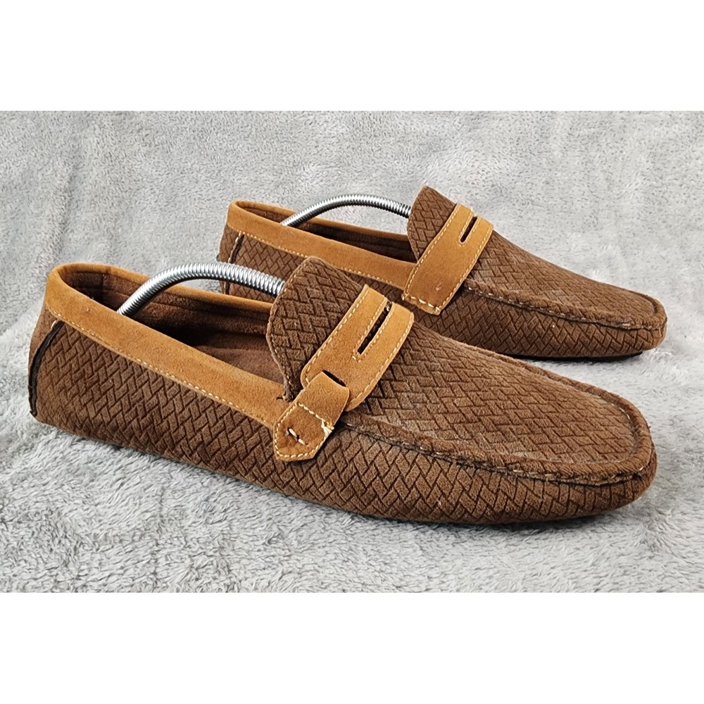 Faranzi Shoes Mens Size 13 Brown Woven Textured Penny Strap Slip On Loafers